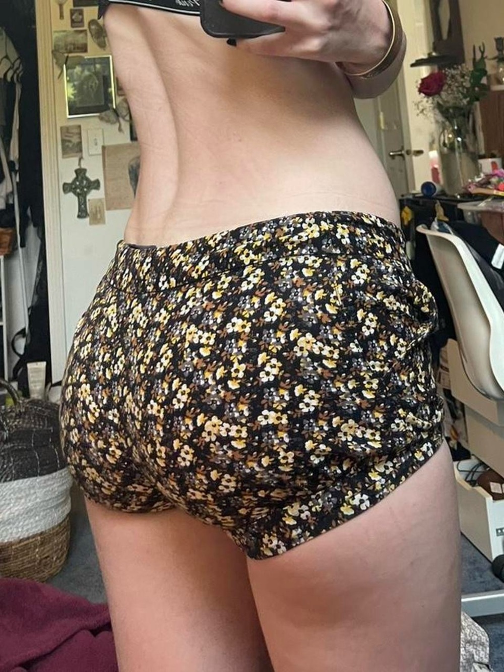 Floral Women's Mini Shorts - Black & Yellow